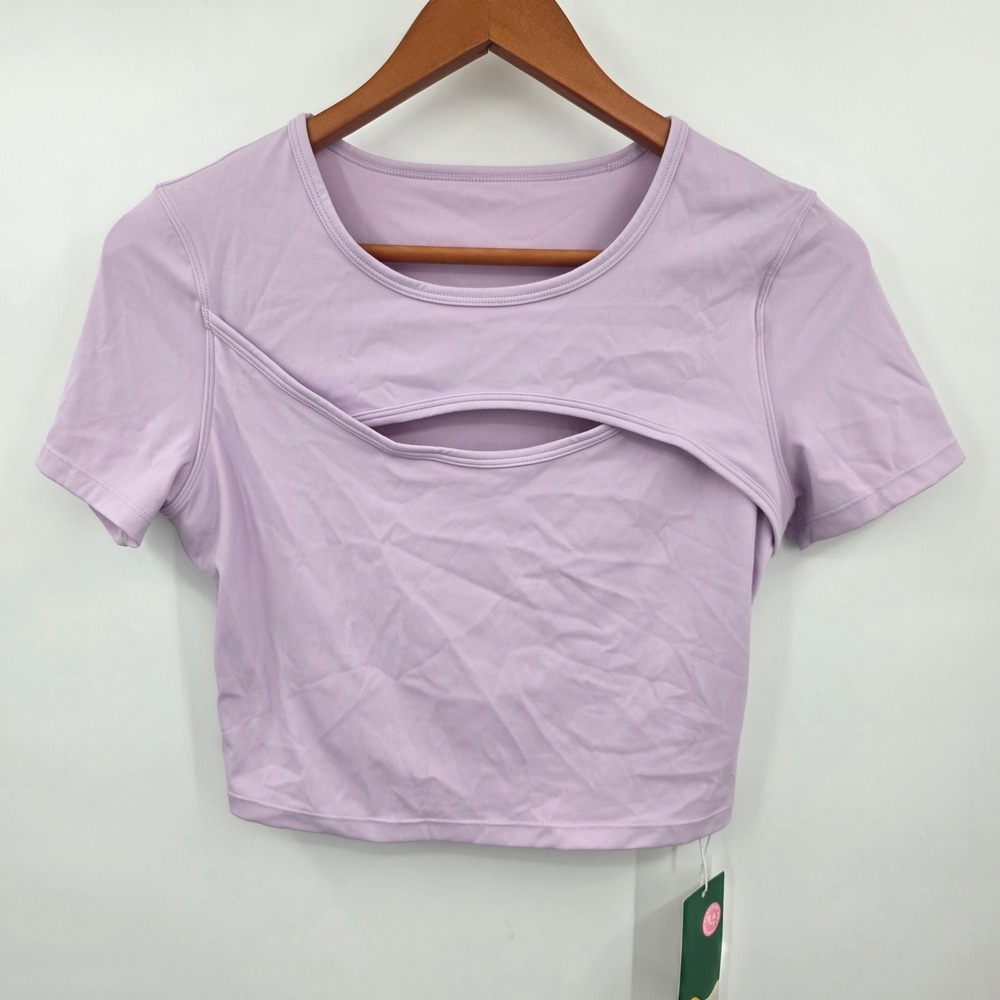 Halara Lavender Purple Short Sleeve Cutout Front Activewear Crop Top Womens M